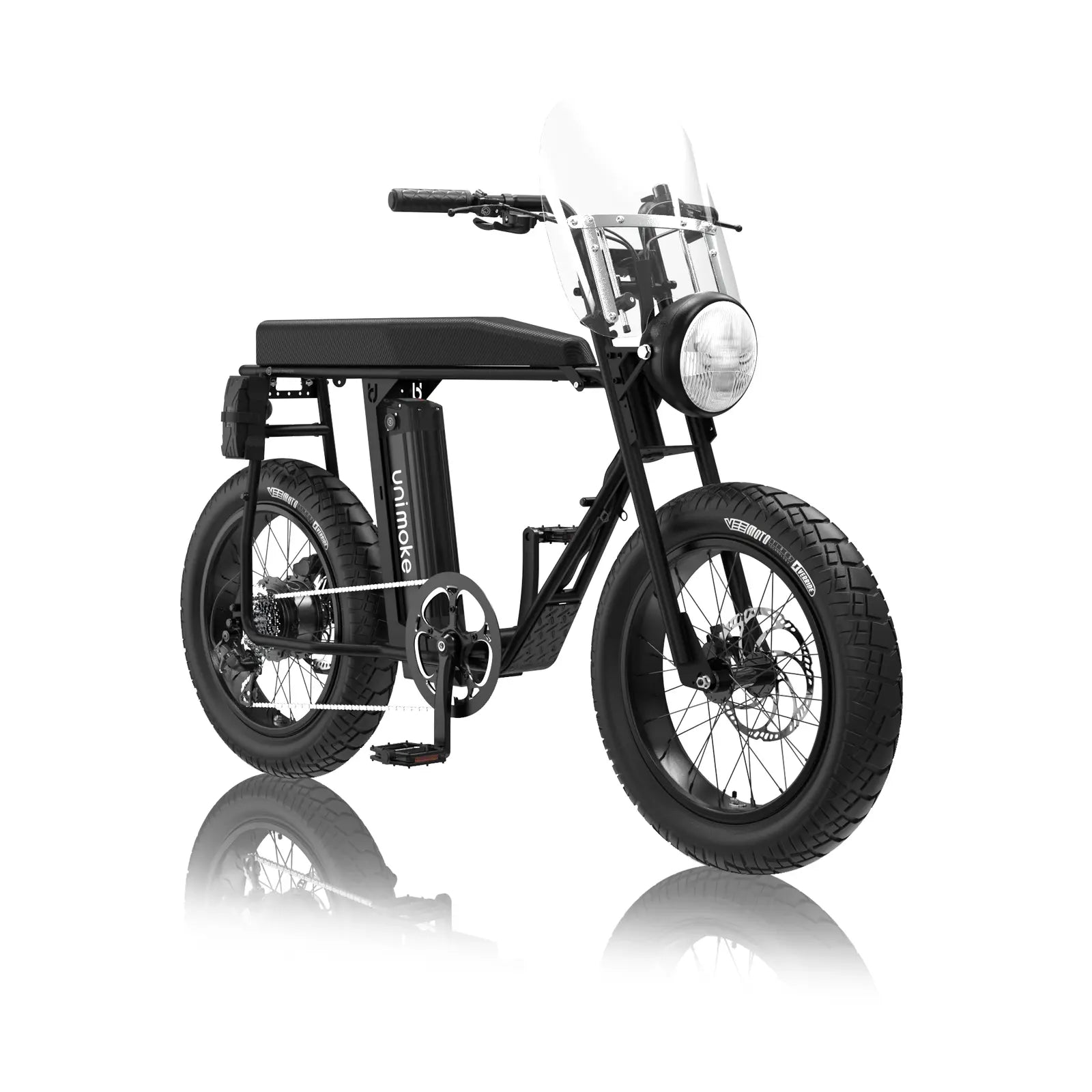 Unimoke MK 風切造型組，內含尾燈、菱格手握、升級外胎、密碼摺疊鎖與擋風鏡，兼具實用及個人風格