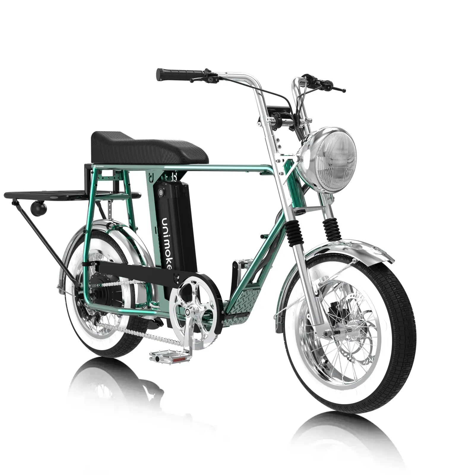 Unimoke minibike / miniswing 隨行搭檔組，後貨架提供穩固承載平台，讓毛孩或隨行物品皆能安心固定，提升日常通勤與城市移動的靈活性與實用性