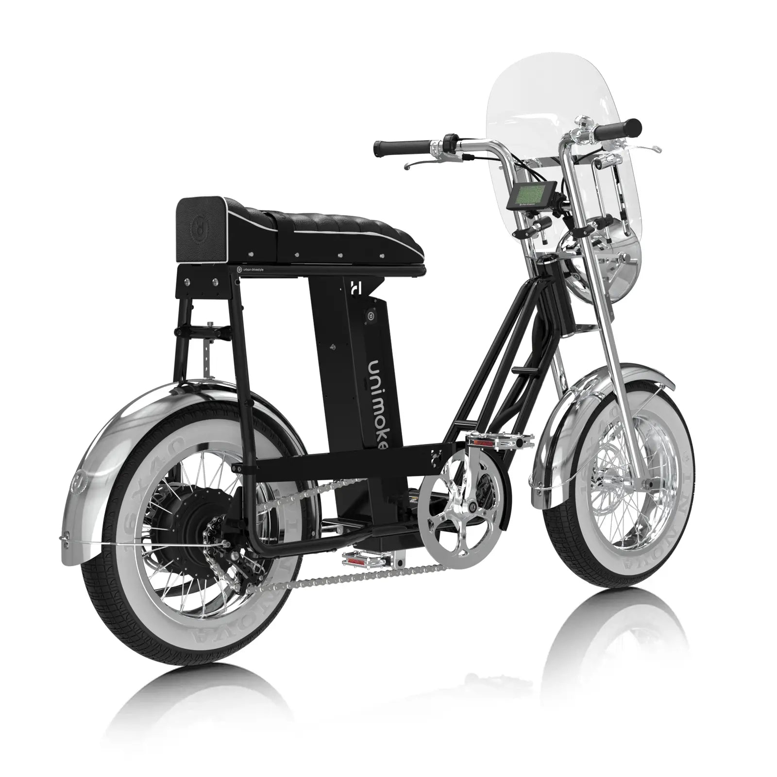 Unimoke minibike / miniswing 追風旗艦組不同視角展示，融合經典設計與現代騎行性能。