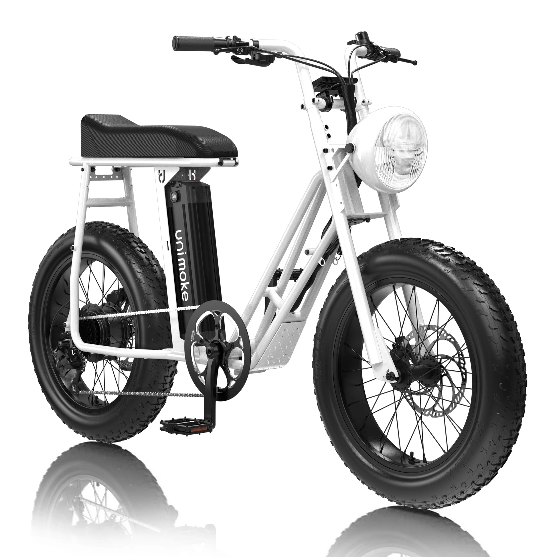 Unimoke SW 經典珍珠白由前一代 Unimoke MK 經改良而來，考慮到常有載物需求並加裝後座置物的情況，特別將車架的上管設計為更人性化的低跨點