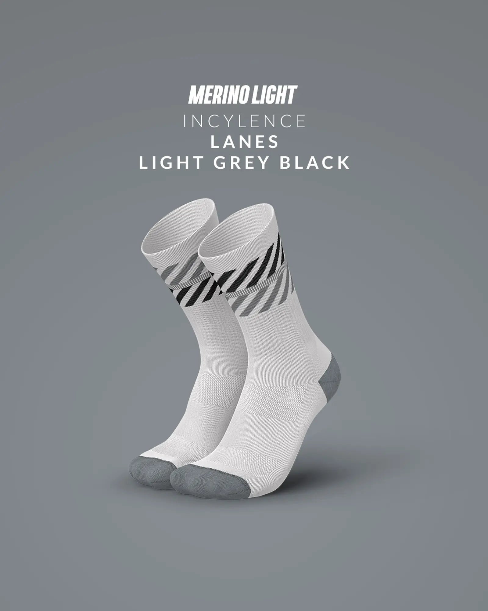 Incylence Merino Light 羊毛機能襪灰黑\，含 40% 無割尾（mulesing-free）美麗諾羊毛 - 德國設計，義大利製造。