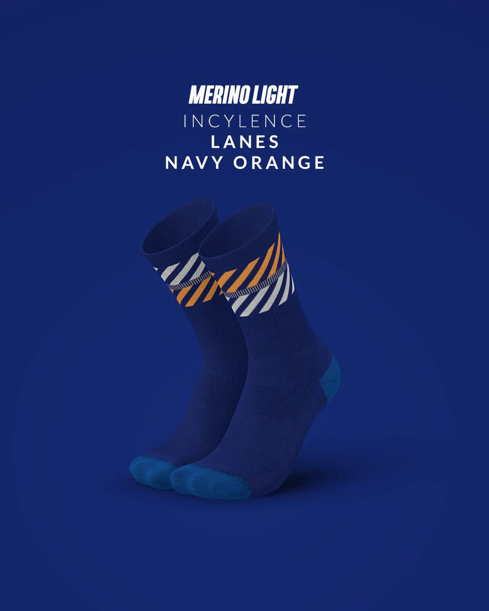Incylence Merino Light 深藍橘羊毛機能襪，含 40% 無割尾（mulesing-free）美麗諾羊毛 - 德國設計，義大利製造。