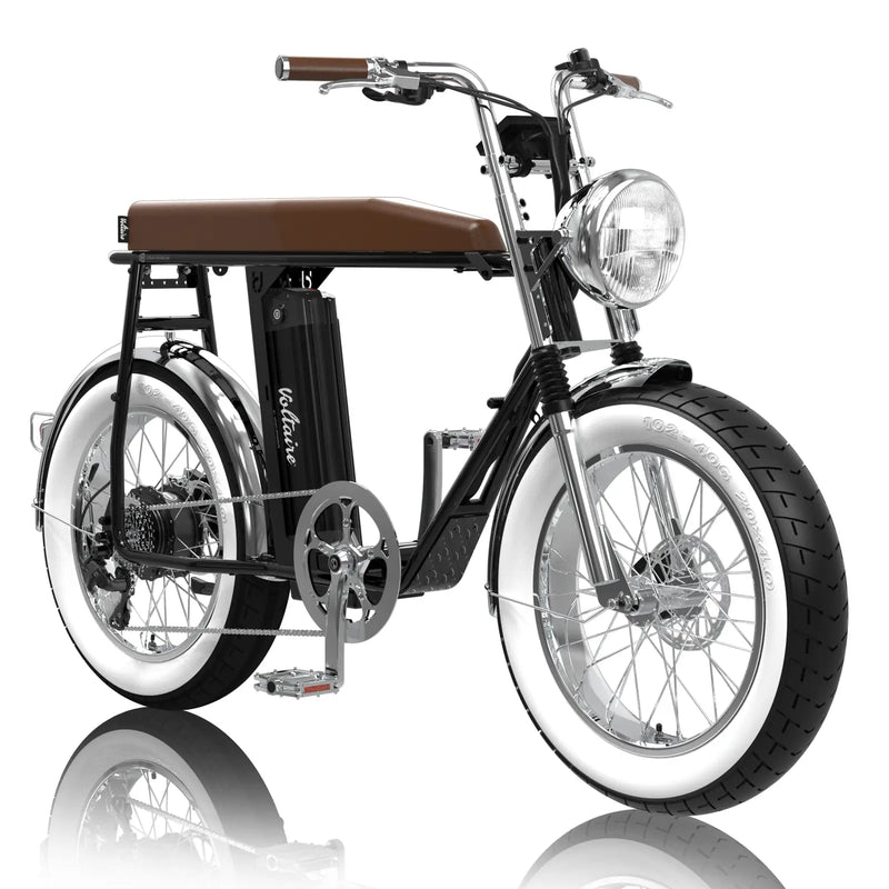 Voltaire Paname 珍珠黑聯名電輔車，展示深邃珍珠烤漆車身、白邊胖胎與亮銀避震前叉