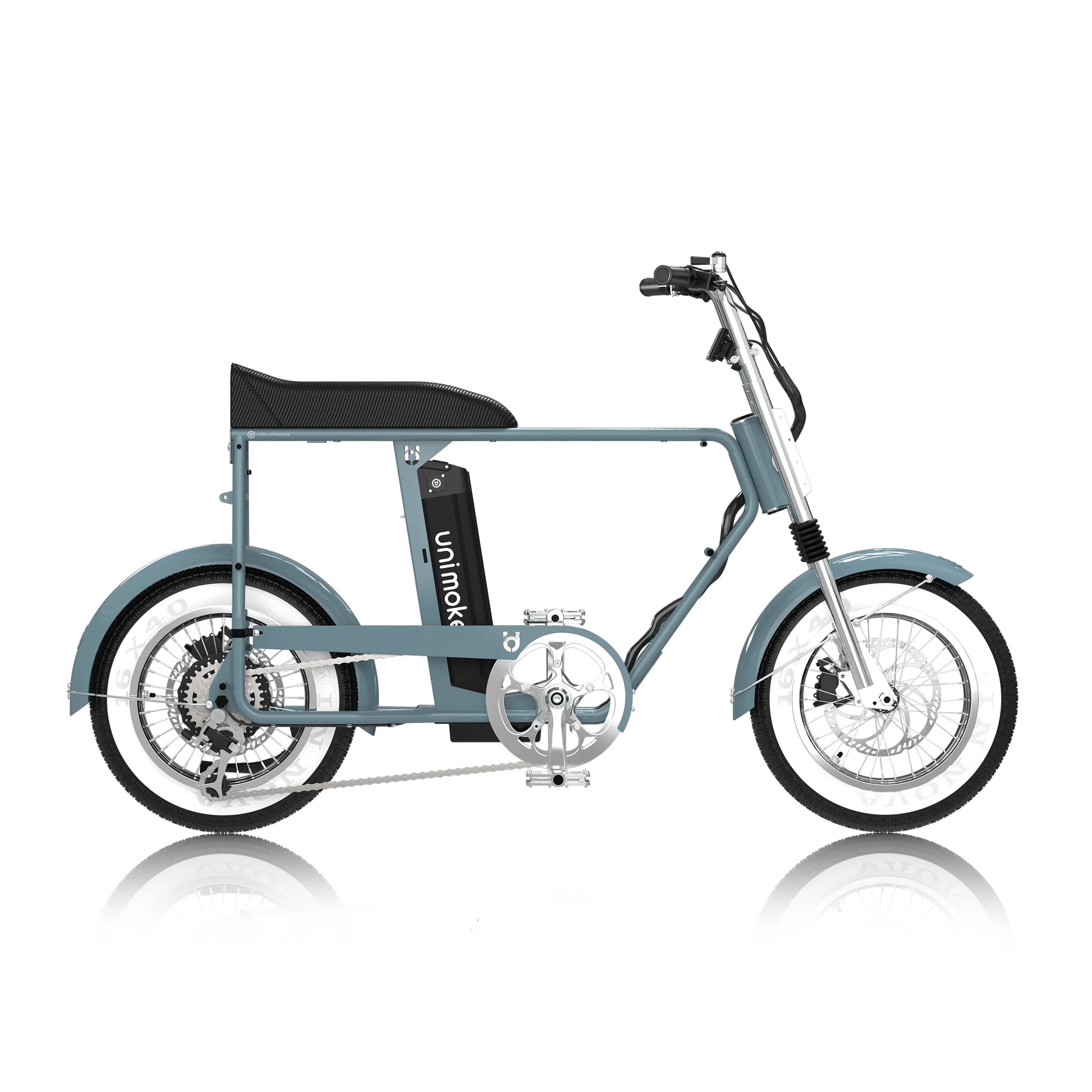 Unimoke minibike 十字藍塗裝搭配胖胎與避震前叉設計
