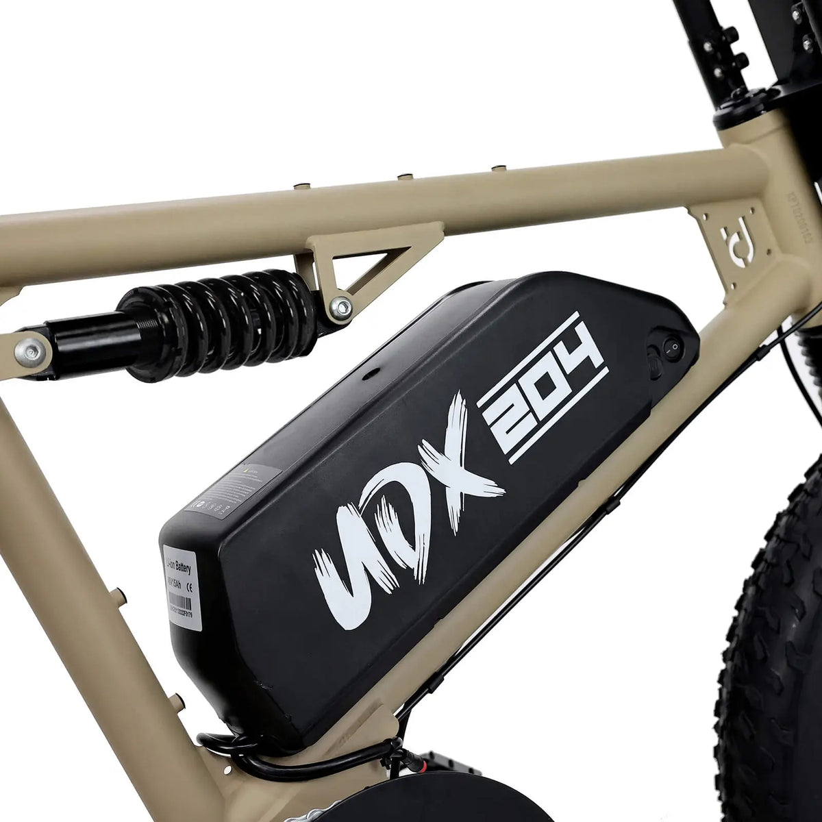 UrbanDrivestyle UDX 的車架細節及電池，上面有 UDX 204的 logo
