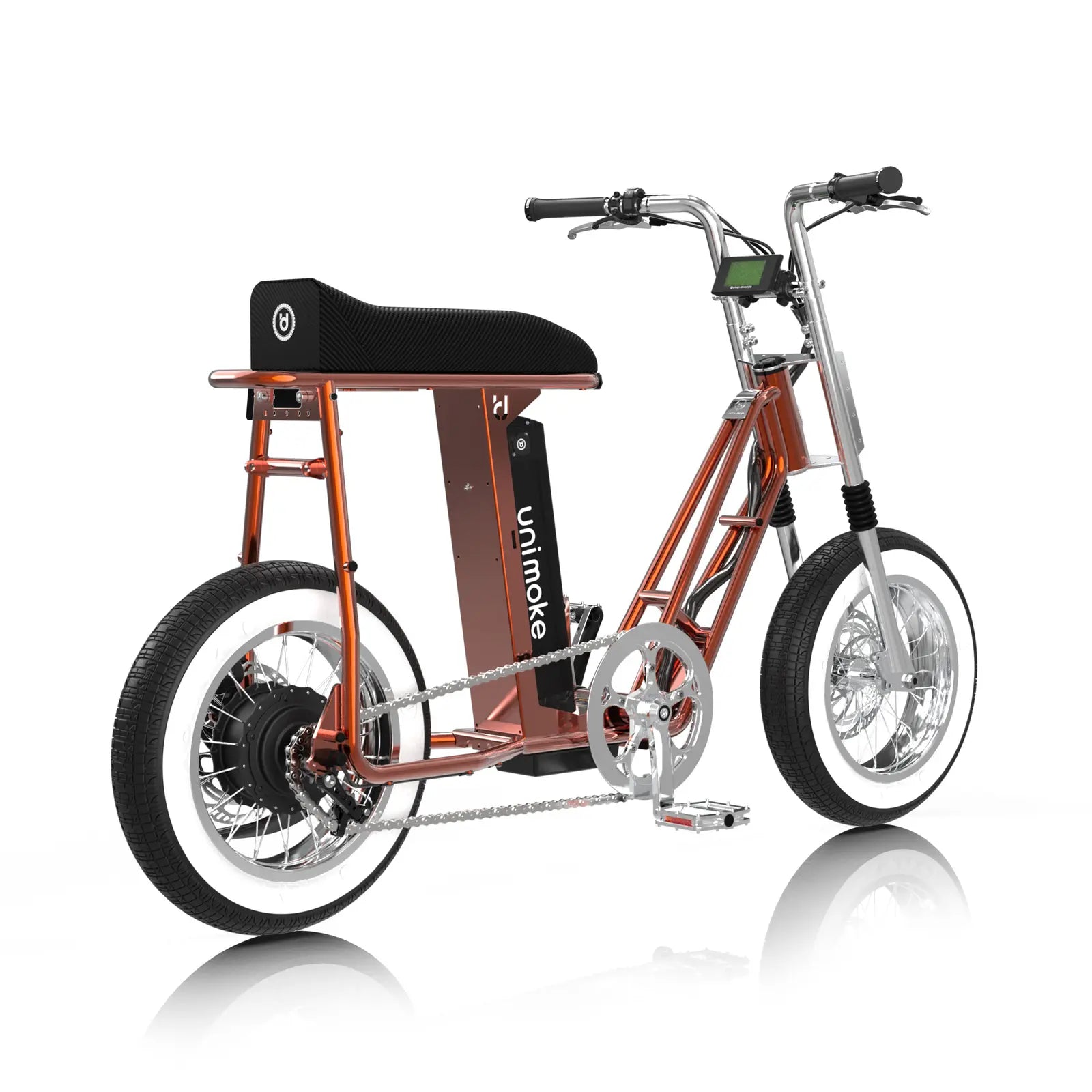 Unimoke miniswing 清漆火焰橘，標配升級含避震前叉及簡式後把手，搭配復古白邊胎