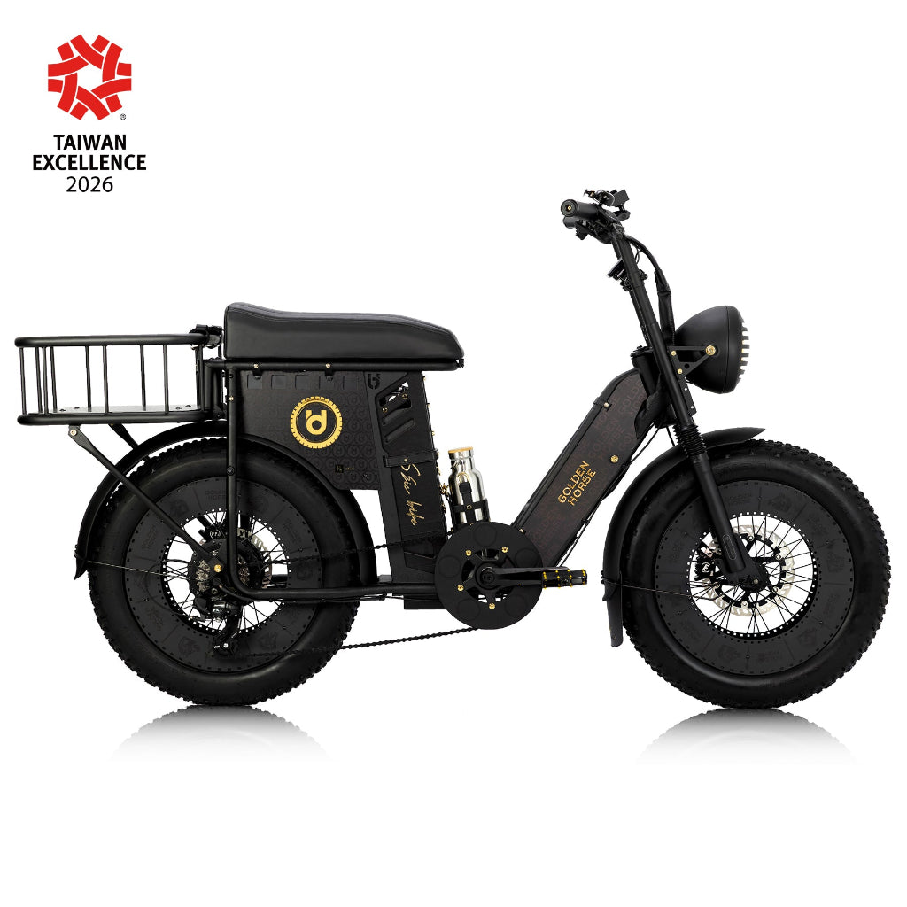 金馬號聯名限定車款搭載 20 吋 4.0 胖胎搭配高扭矩後輪電機、Panasonic 48V 16Ah 電池與 9 段電力輔助