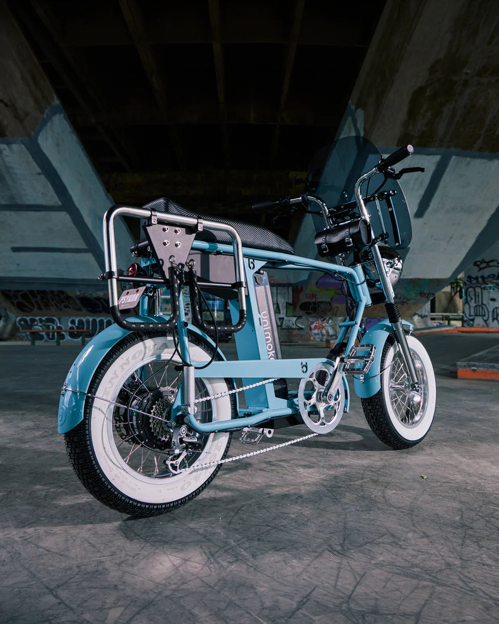 UD '70 系列 Minibike 十字藍電輔自行車，橋下滑板場景實拍